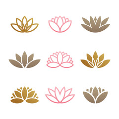 Set of lotus design. Lotus plant. Premium Vector