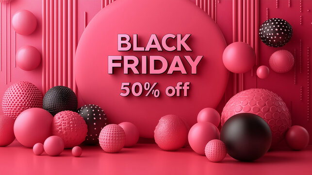 "BLACK FRIDAY" in bold red letters on a white background with a percentage icon and "50% off" in the corner