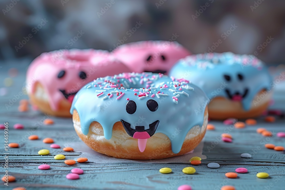 Wall mural halloween donuts with funny faces