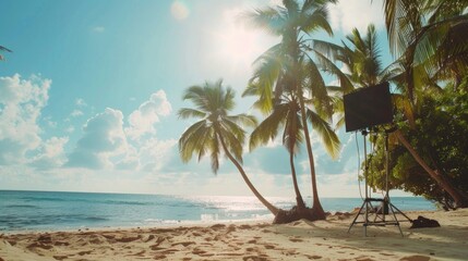 Obraz premium Bright Beachfront Scene, Tropical, Perfect Cinematic Shot with Good Vibes