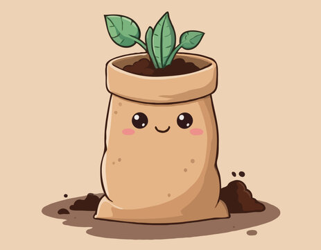 cute plant in bag, green leaves, smiling clip art preview