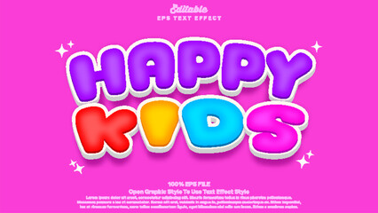 Happy kids text effect, 3d editable text colorful and funny style.