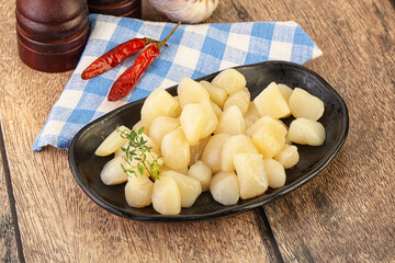 Raw scallop seafood in the bowl