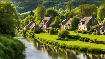 Obraz premium Harmony of Nature and Village Life