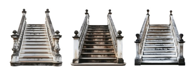 Old vintage staircases isolated on transparent or white background