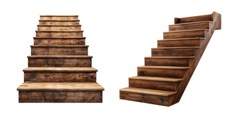 Wooden staircases isolated on transparent or white background