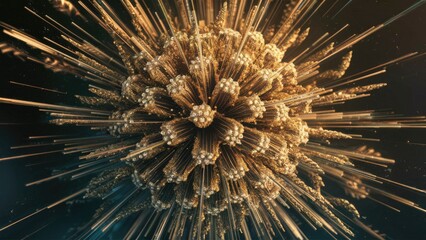 Futuristic Gold Fractal Burst with Energetic Glittering Particles  Abstract Background