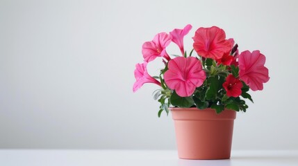 Potted pink flower on white background