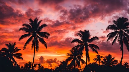 Evening Calm Palm Silhouettes Against a Colorful Sky