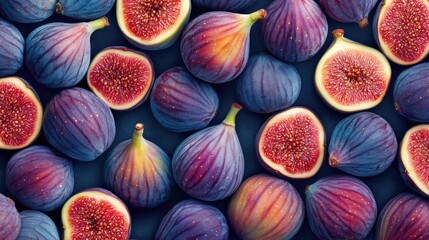 Pattern of fresh figs, showcasing their vibrant colors and textures, perfect for a colorful and appealing fruit visual.