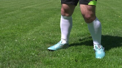 Man makes football soccer training outdoors