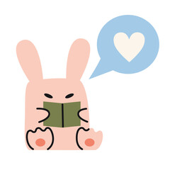 Cute bunny reading a book, love of reading concept. Trendy modern vector illustration isolated on white background, hand drawn, flat design