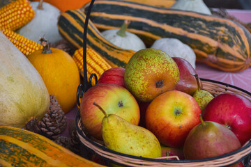 Autumn still life basket of apples