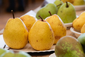 Close-up of pears on the table