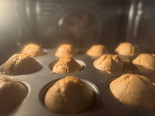 Cupcakes baking in the oven.