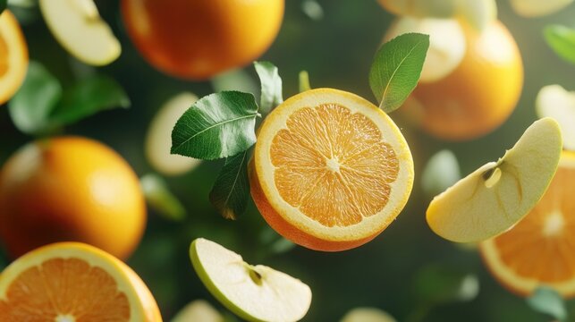 Oranges in mid-air, a fun and creative scene with a playful touch