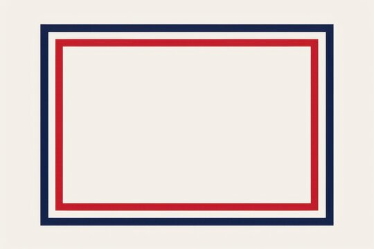 Red, white and blue border frame on a blank background A white square shape with a red thin line Generative AI