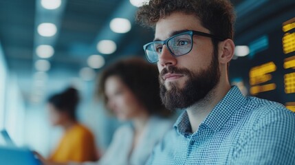 diverse group of professionals analyzing blockchain data on tablets in an open-concept office, fintech teamwork, digital finance collaboration