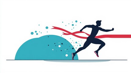 Fototapeta premium Champion athlete crossing finish line, flat design illustration