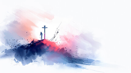 Fototapeta premium Abstract watercolor painting Jesus Christ crucifixion Easter Sunday resurrection faith hope love God christianity religious holiday church savior worship gospel
