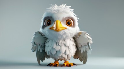 Obraz premium Cute Adorable Whimsical 3D Cartoon Baby eagle Character in a Vibrant Natural Green Environment, Children-Friendly Fantasy Style