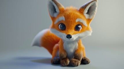 Obraz premium Cute Adorable Whimsical 3D Cartoon Baby Fox Character in a Vibrant Natural Green Environment, Children-Friendly Fantasy Style