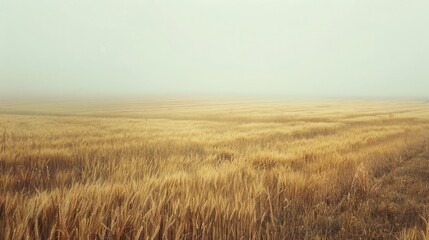 Golden Wheat Field in a Misty Morning