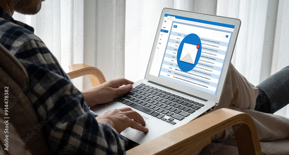 Poster email notification message showing on computer screen snugly. digital marketing message information 
