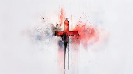 Abstract grunge art illustration red cross faith Jesus Christ christianity God religion dove peace symbol hope love belief spiritual background banner card wallpaper