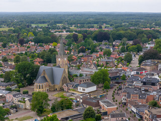 Aerial drone photo of the church and town center in Heerde, the Netherlands