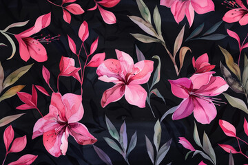 A black and pink floral pattern with a watercolor style