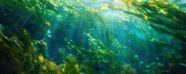 Tranquil kelp forest swaying gently in the currents, 4K hyperrealistic photo