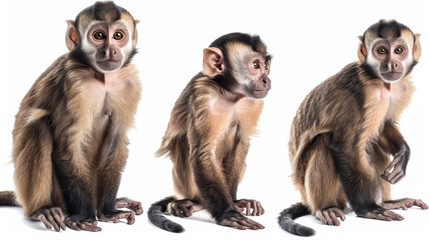 capuchin monkey collection on white background