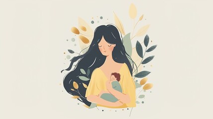 World Breastfeeding Week Vector Illustration of Feeding of Babies with Milk from a Womans Breast in Flat Cartoon Hand Drawn Templates
