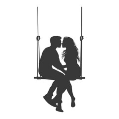Silhouette Couple Kissing on Rustic Swing, Romantic Vector Illustration