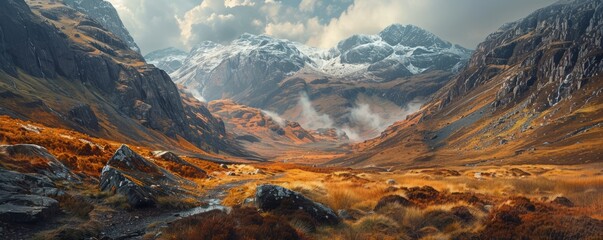 Rugged mountain pass winding through dramatic rock formations, 4K hyperrealistic photo