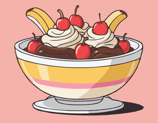 Cartoon Neapolitan banana split bowl 