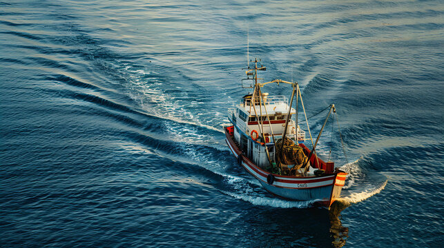 Fishinfishing boat, navigating high seas, ocean adventure, maritime journey, rough waters, sea exploration, fishing expedition, open ocean, nautical adg Boat Navigating the High Seas - Ocean Adventure