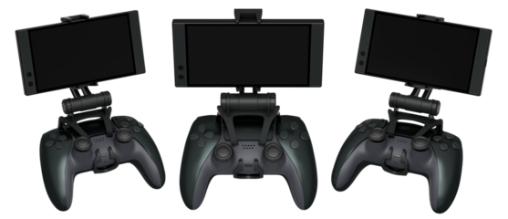 Set of mobile game controllers designed for a truly immersive and engaging gaming experience on the go isolated on white background with clipping path