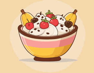 Cartoon Neapolitan banana split bowl 