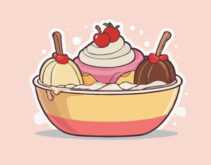 Cartoon Neapolitan banana split bowl 