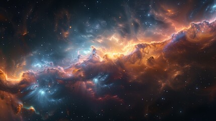 Naklejka premium Colorful space galaxy cloud nebula. Stary night cosmos. Universe science astronomy. ai generated, energy