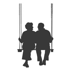 Silhouette of Elderly Couple Sharing a Moment on a Swing