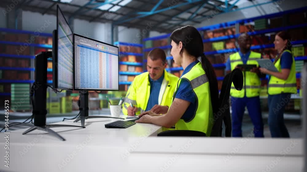 Aufkleber warehouse inventory management on computer