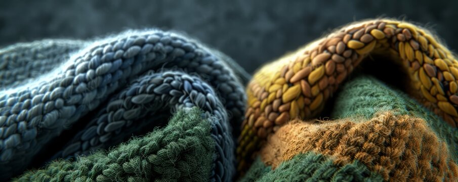 Pair of cozy woolen scarves, 4K hyperrealistic photo
