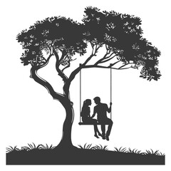 Silhouette Couple Sharing Intimate Moment on Tree Swing