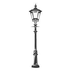 Elegant Victorian-Style Street Lamppost, Monochrome Illustration