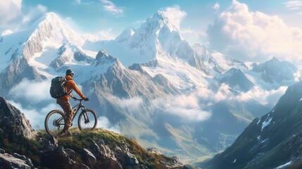 Fototapeta premium deporte extremo ciclismo de montaÃ±a persona ciclista montando su bicicleta rodando por las montaÃ±as por el camino de aventura y diversion