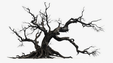 old dead spooky tree isolated on white background