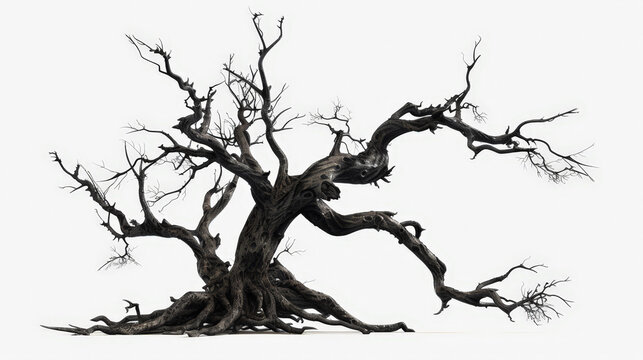 old dead spooky tree isolated on white background